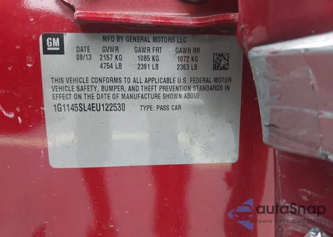 2014 Chevrolet Impala 1Lz z USA, uszkodzony, nr VIN 1G1145SL4EU122530